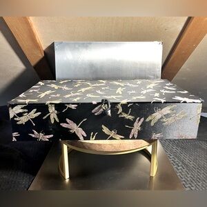 Vintage Asian Embroidered Dragonfly Silk Covered Box
